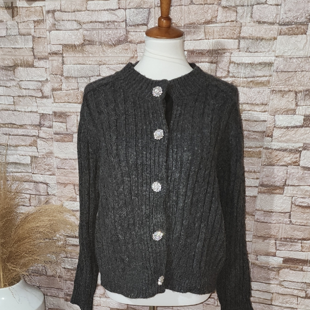 Ann Taylor Brand New Elegant Dark Gray  Button-Up Sweater